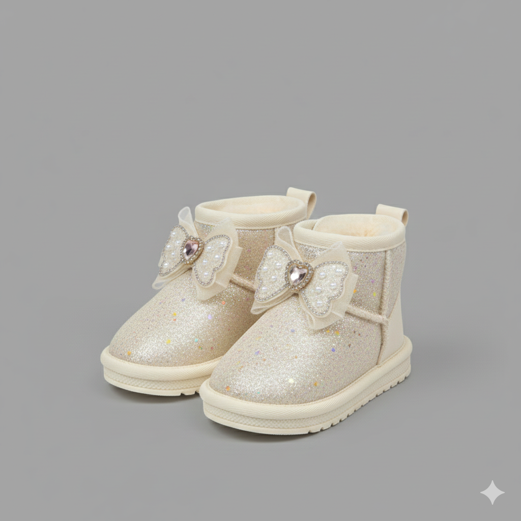 Bottes à nœud pailleté pour filles, doublure peluche chaude et adhérente