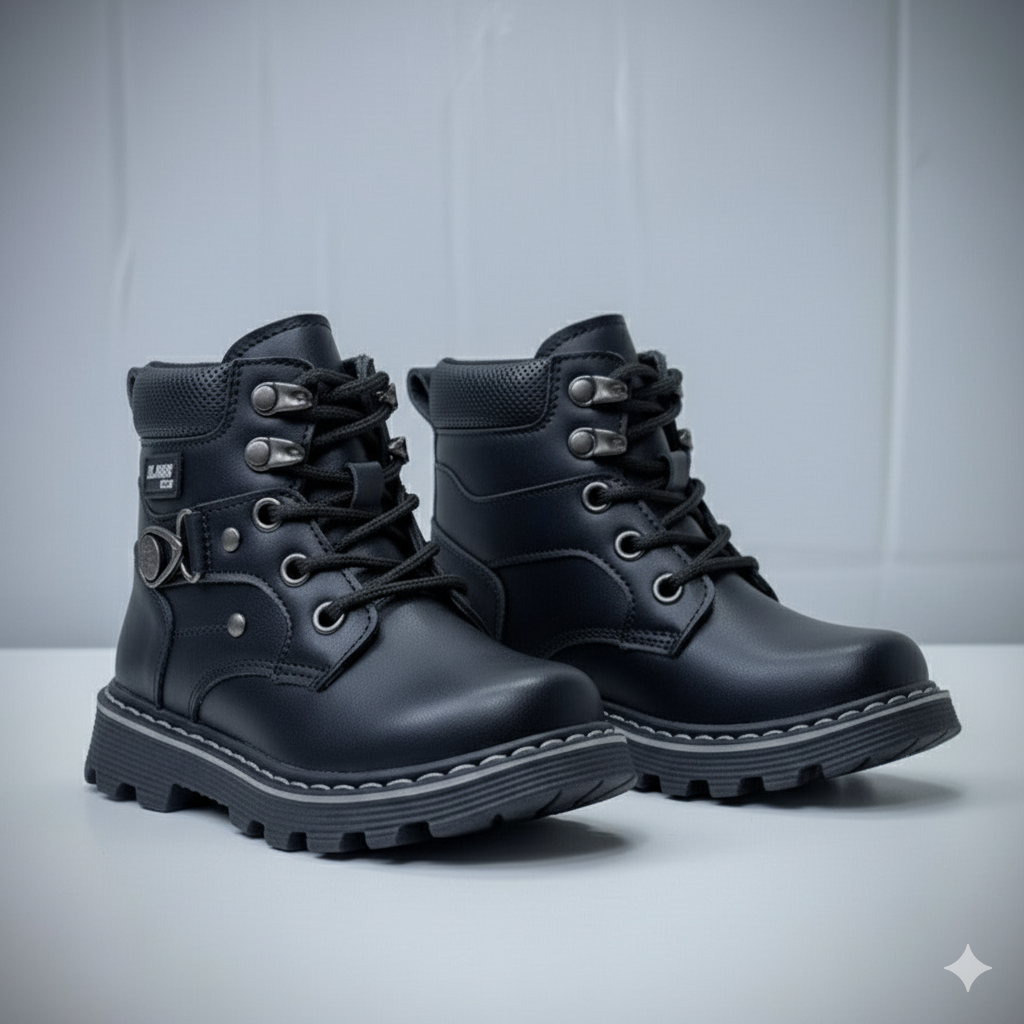 Bottines à lacets pour enfants - Fermeture éclair rapide, crochet métallique