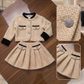 Girls Elegant Red Tweed Jacket & Skirt Set – Classic Party Wear Outfit Made with a Chanel dress