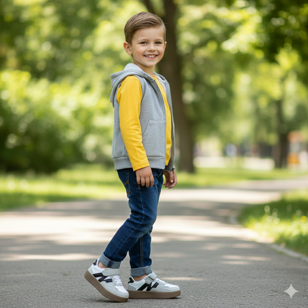 Baskets basses classiques pour enfants – Fermeture à lacets et à scratch | Chaussures résistantes pour tous les jours