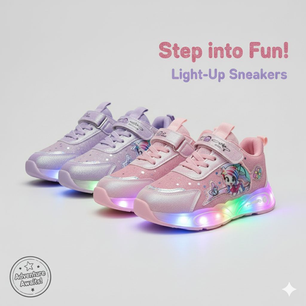 Girls Glitter Velcro Sneakers - Fast On, Strap+Laces Secure