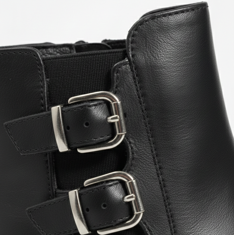 Girls’ Black Buckle Ankle Boots with Chunky Sole