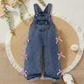 Girls 2-Piece Denim Overall Set with White Tee & Bow Detail