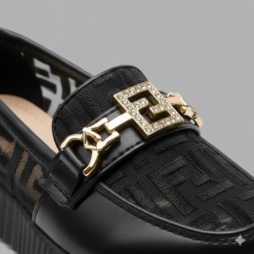 Girls Fashion Loafers with Chunky Sole & Gold Detail
