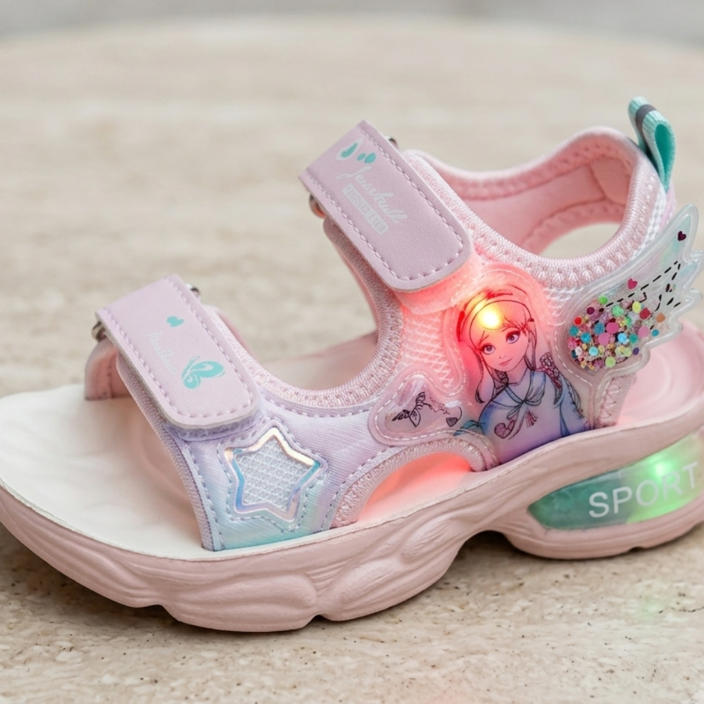 Girls LED Light-Up Princess Unicorn Sandals – Lightweight Summer Velcro Sandals for Kids