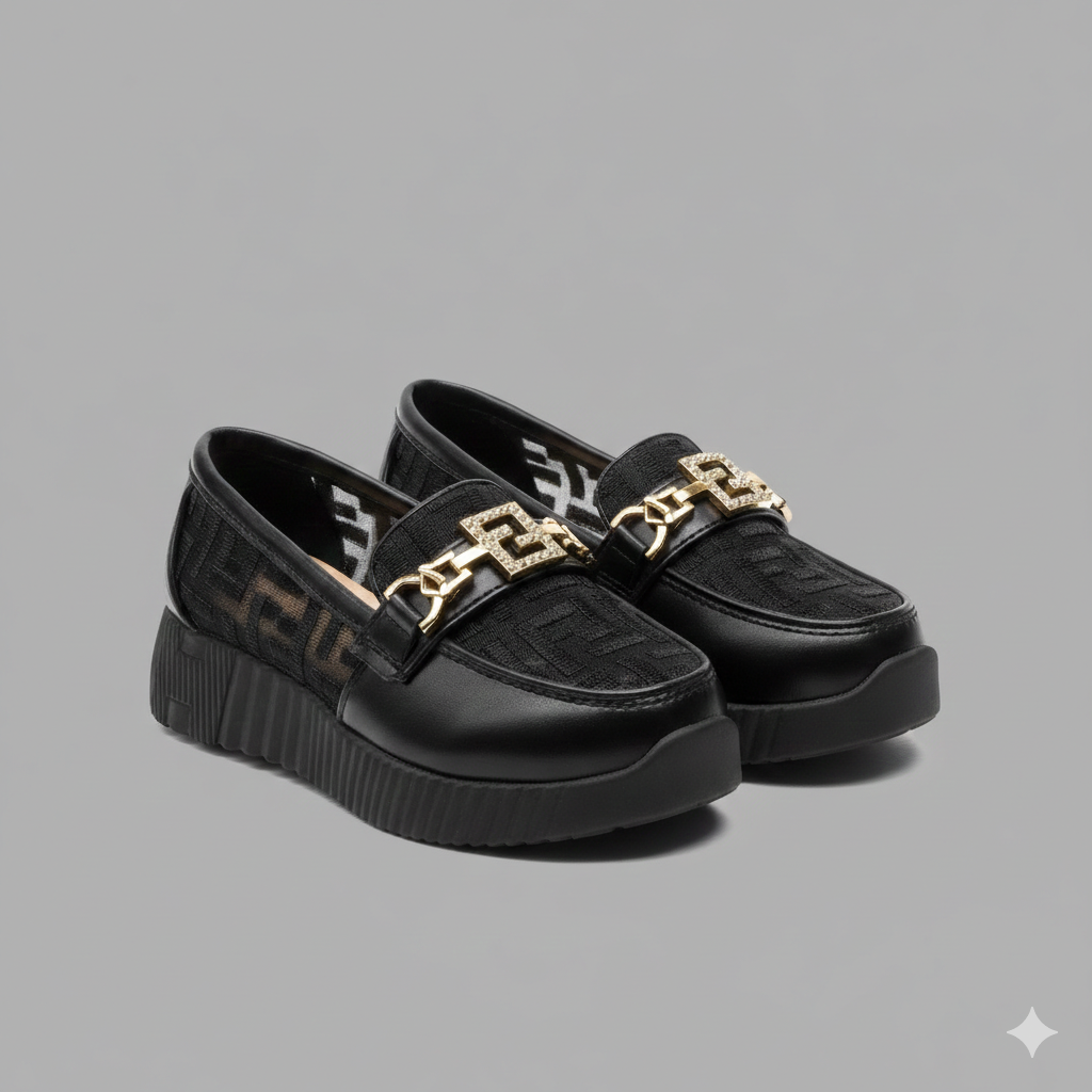 Girls Fashion Loafers with Chunky Sole & Gold Detail