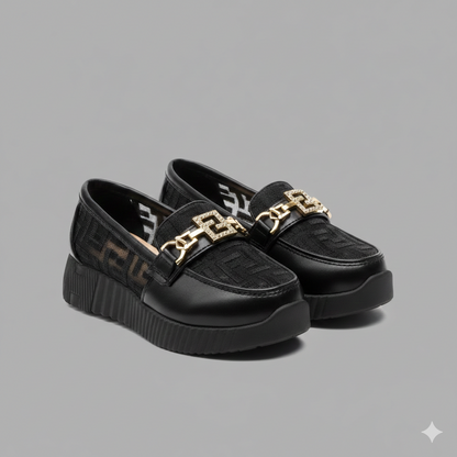 Girls Fashion Loafers with Chunky Sole & Gold Detail