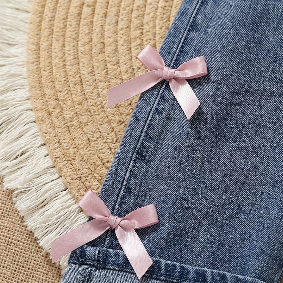 Girls 2-Piece Denim Overall Set with White Tee & Bow Detail