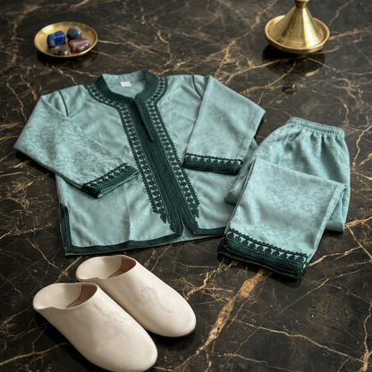 The Royal Jabador 3-Piece Set by irrakids | Premium  Moroccan Outfit & Leather Babouches