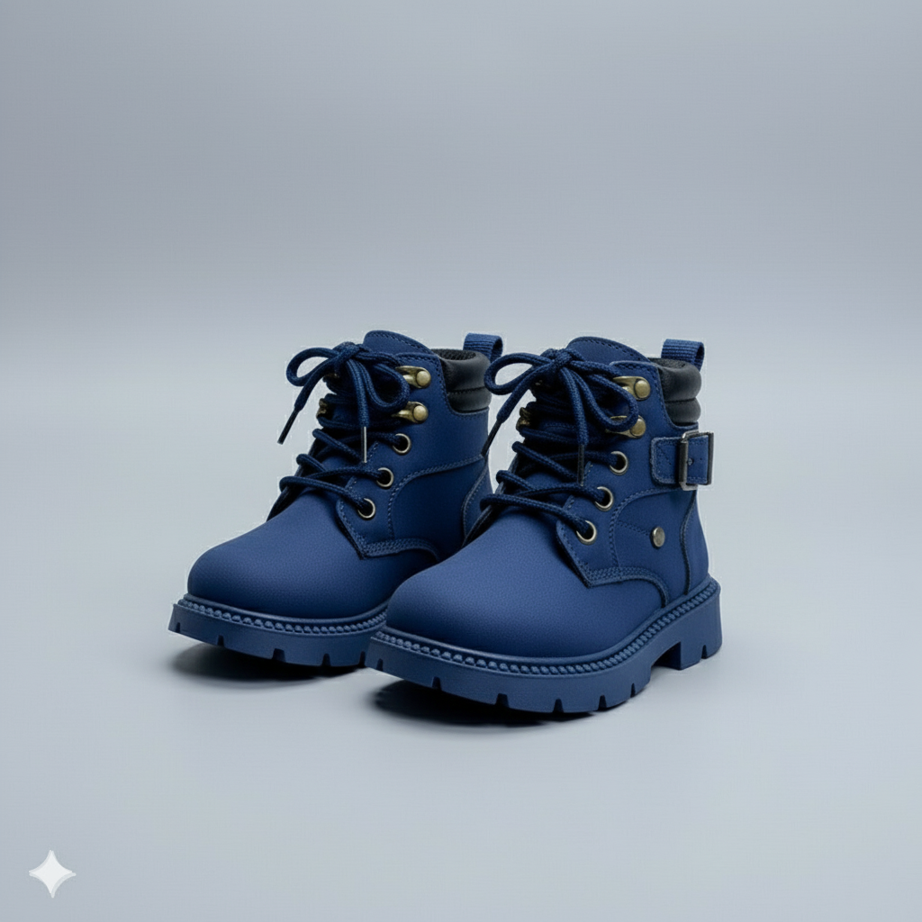 Bottes pour enfants antidérapantes - Semelle crantée, lacets et boucle 