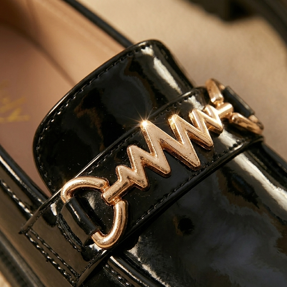 Midnight Gloss Platform Loafers for Girls