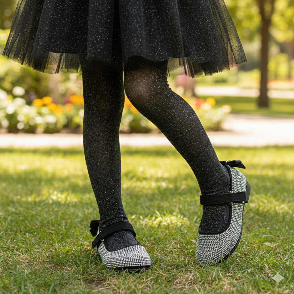 Ballerines Mary Jane à paillettes pour filles avec nœud – Chaussures de fête élégantes à strass