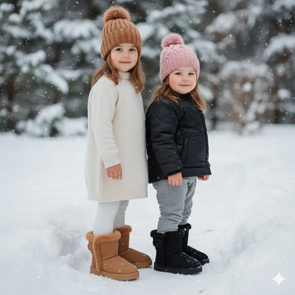 Girls Winter Boots Kids Warm Faux Fur Ankle Boots Soft Suede Non-Slip Sole Cute Casual Shoes for Children