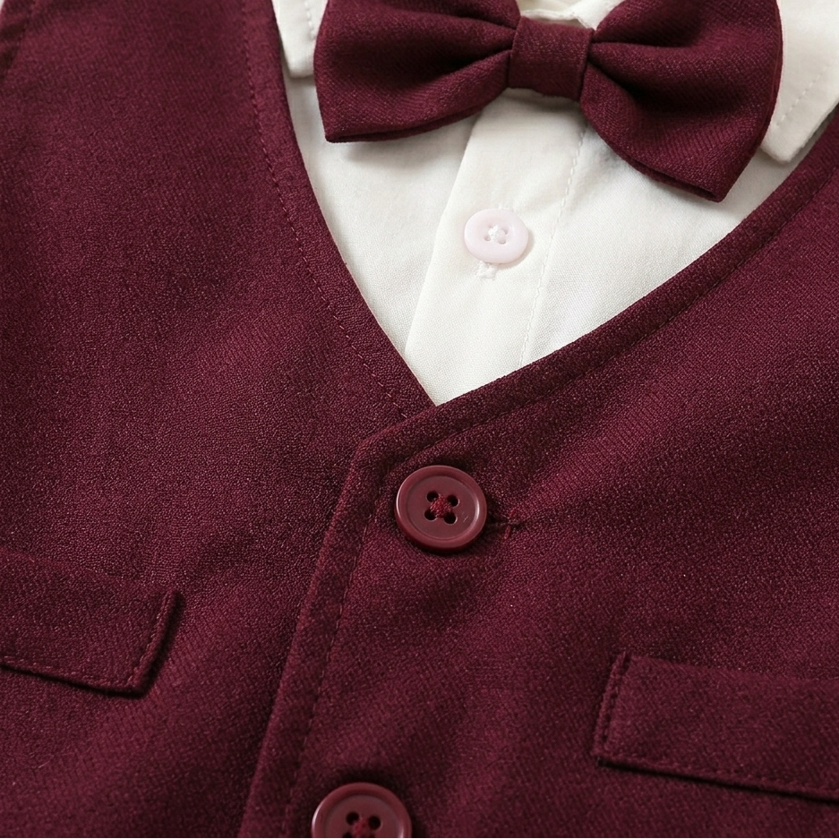 Boys Formal Outfit Set – Elegant Shirt, Vest & Shorts with Bow Tie