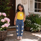 Sunny Daisy Girls Set – Sleeveless Top & Floral Denim Pants