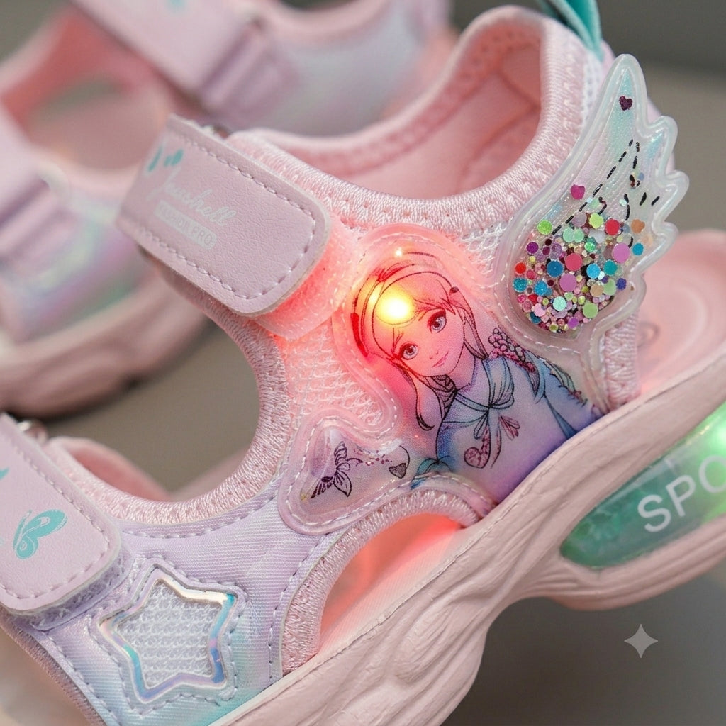 Girls LED Light-Up Princess Unicorn Sandals – Lightweight Summer Velcro Sandals for Kids