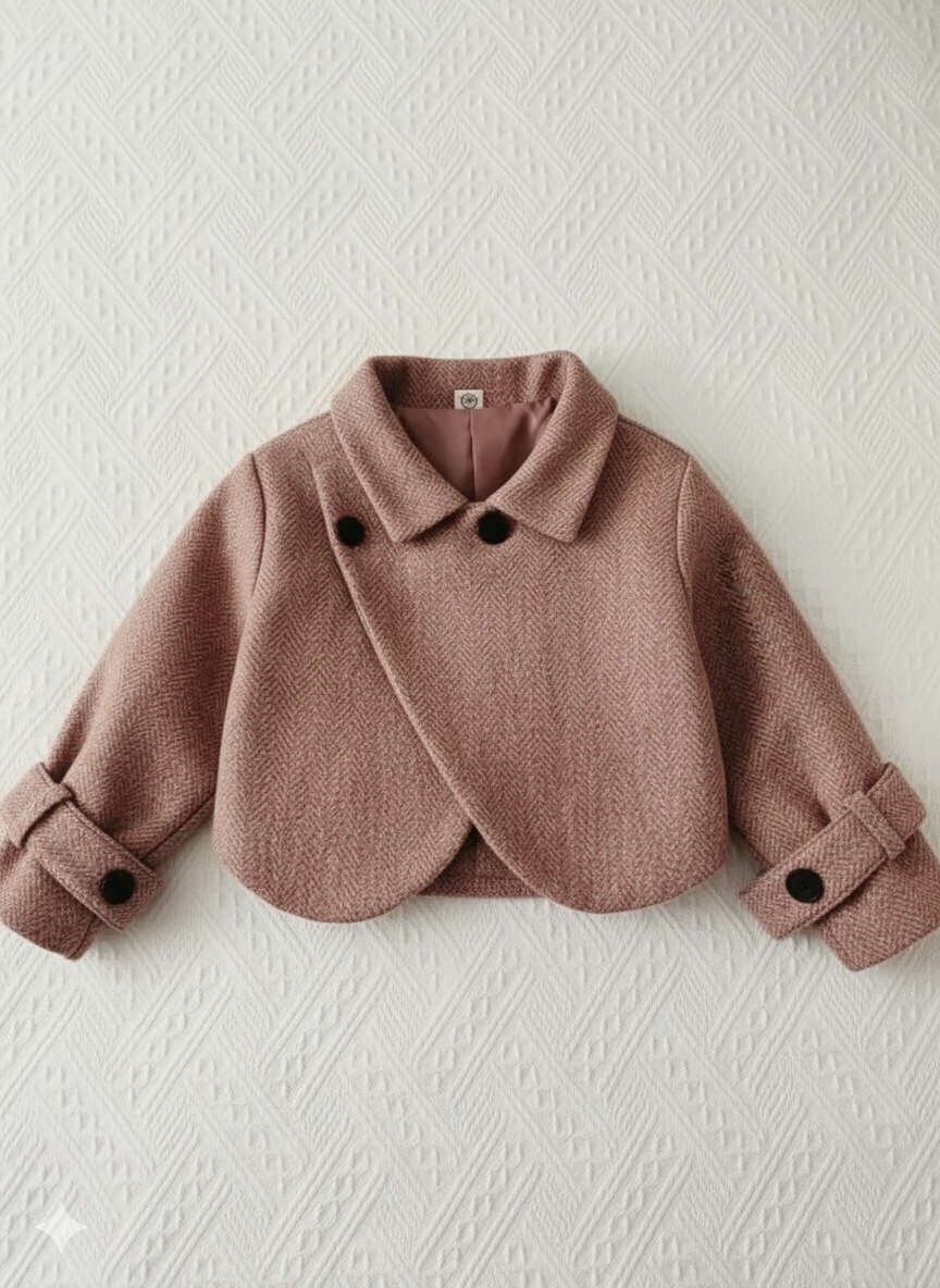 Ensemble deux pièces automne/hiver pour fille : manteau à revers en tweed décontracté et jupe plissée rétro
