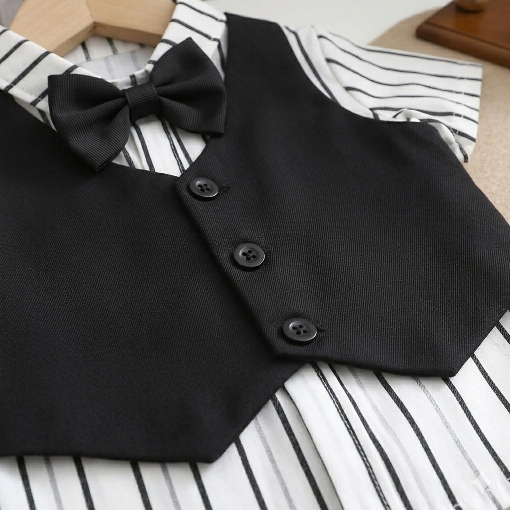 Elegant Kids Formal Outfit Set – Shirt, Vest, Bow Tie & Pants