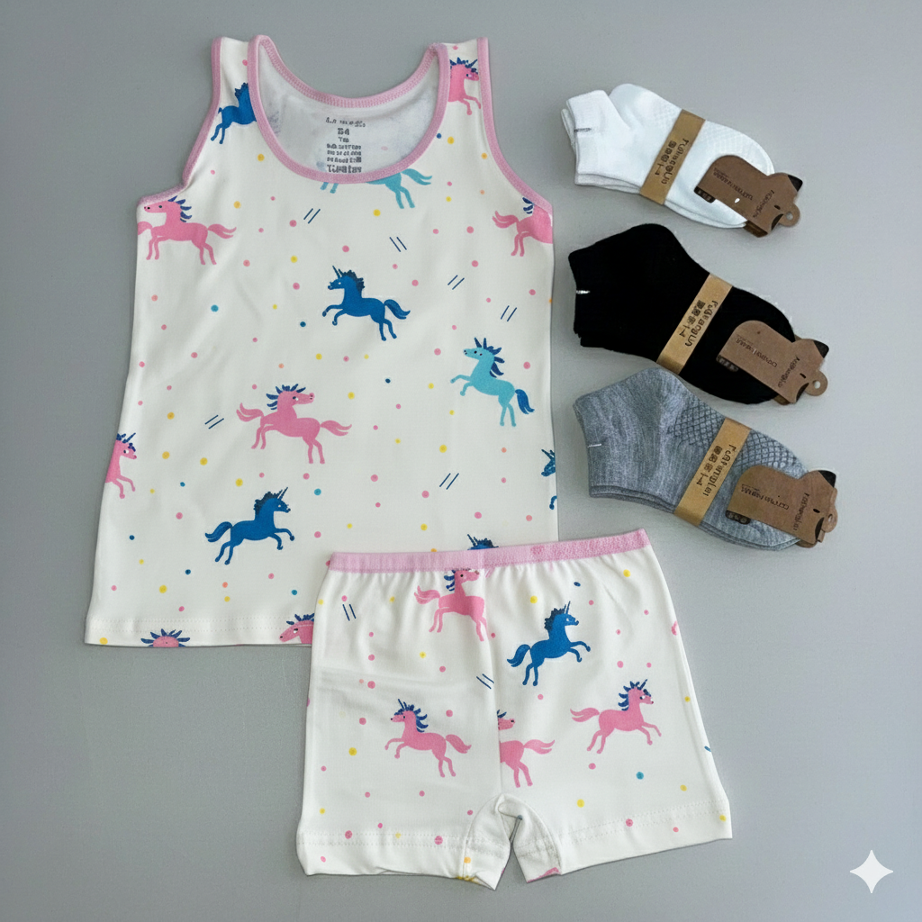 Body unisexe sans manches à imprimé licorne avec short assorti - Coton doux et confortable