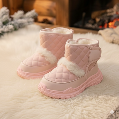 Bottes de neige d'hiver pour tout-petits – Bottines chaudes doublées de fausse fourrure avec tige matelassée, chaussures d'extérieur résistantes à l'eau avec semelle souple antidérapante pour filles et garçons