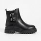 Girls’ Black Buckle Ankle Boots with Chunky Sole