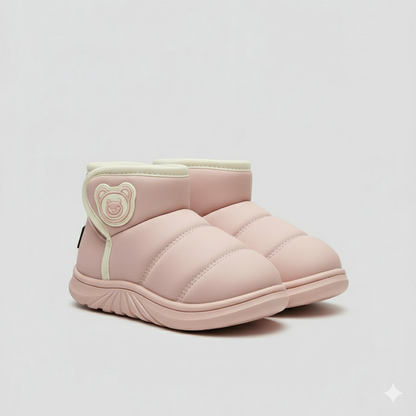 Kids Warm Winter Boots Soft Lining Cute Bear Design Non-Slip Sole Comfortable Baby Shoes