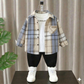 Boys 3-Piece Modern Plaid Flannel Shirt, SURFLO Graphic T-shirt, and Jogger Pants Outfit Set