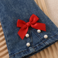 Ensemble élégant haut à nœud rouge et jean en denim pour petites filles – Tenue stylée pour enfant