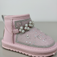 Bottes d'hiver à paillettes pour enfants avec perles – Chaussures montantes chaudes et antidérapantes doublées de fourrure pour filles,