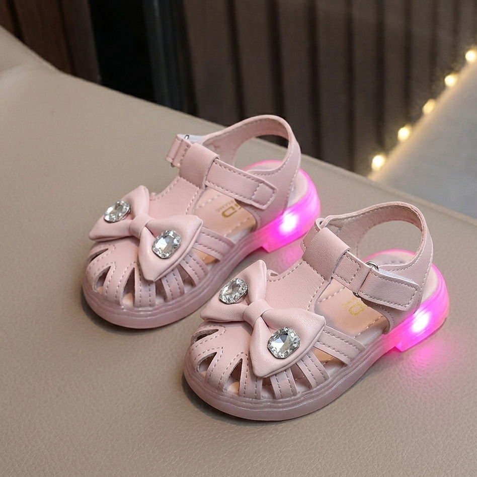 Sandales lumineuses LED pour filles – Jolies chaussures d'été à nœud avec semelle lumineuse