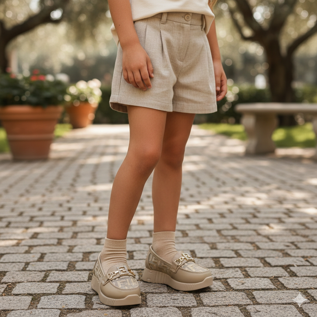 Girls Fashion Loafers with Chunky Sole & Gold Detail