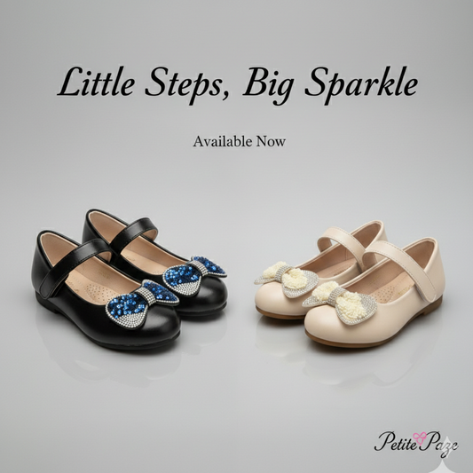 Princess Bow Mary Jane Shoes – Elegant Sparkle for Little Girls ✨