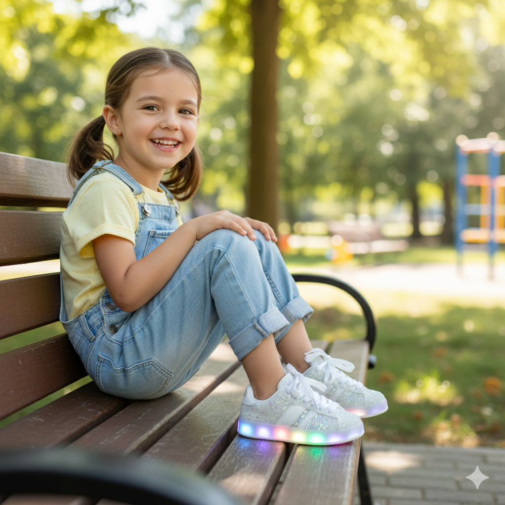 Baskets lumineuses à paillettes pour filles – Joli nœud, confortables et stylées ✨