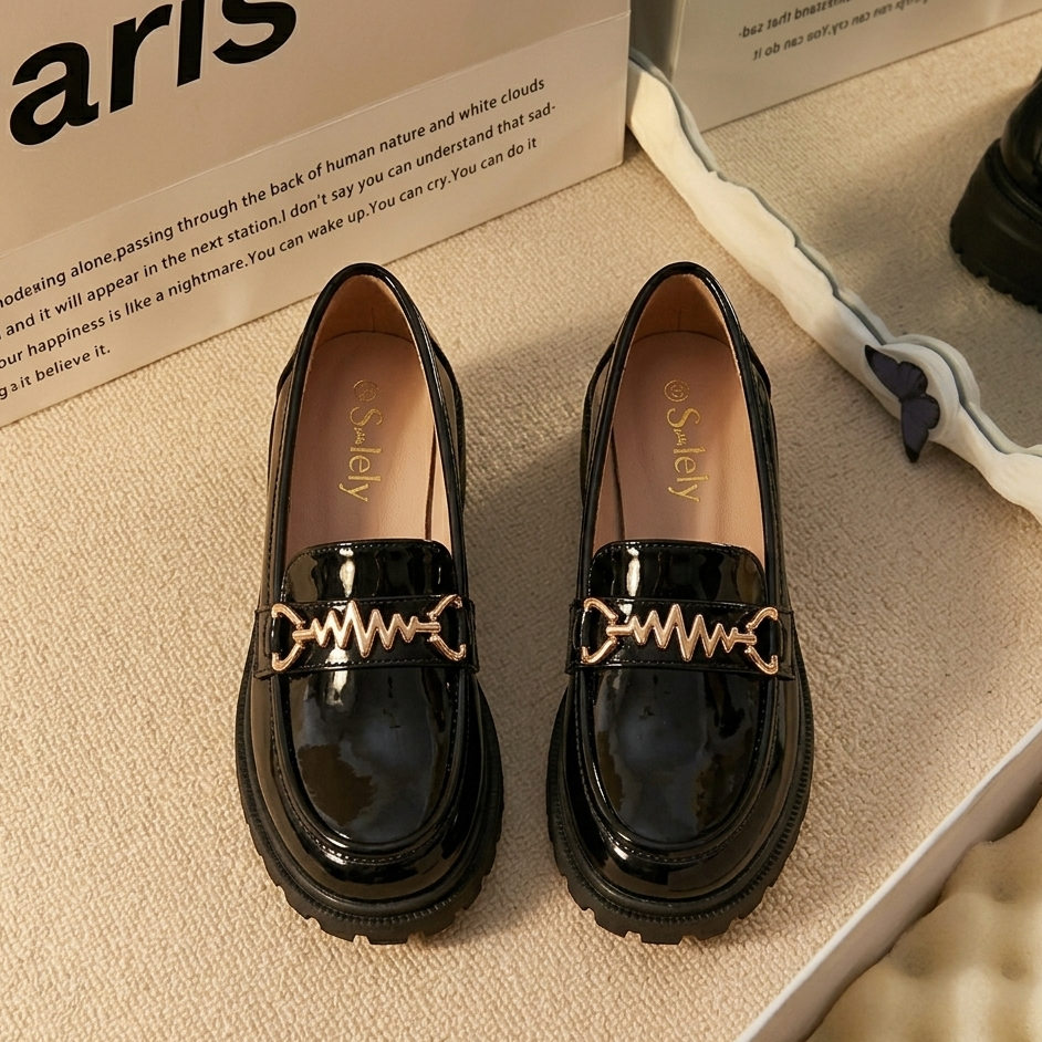 Midnight Gloss Platform Loafers for Girls