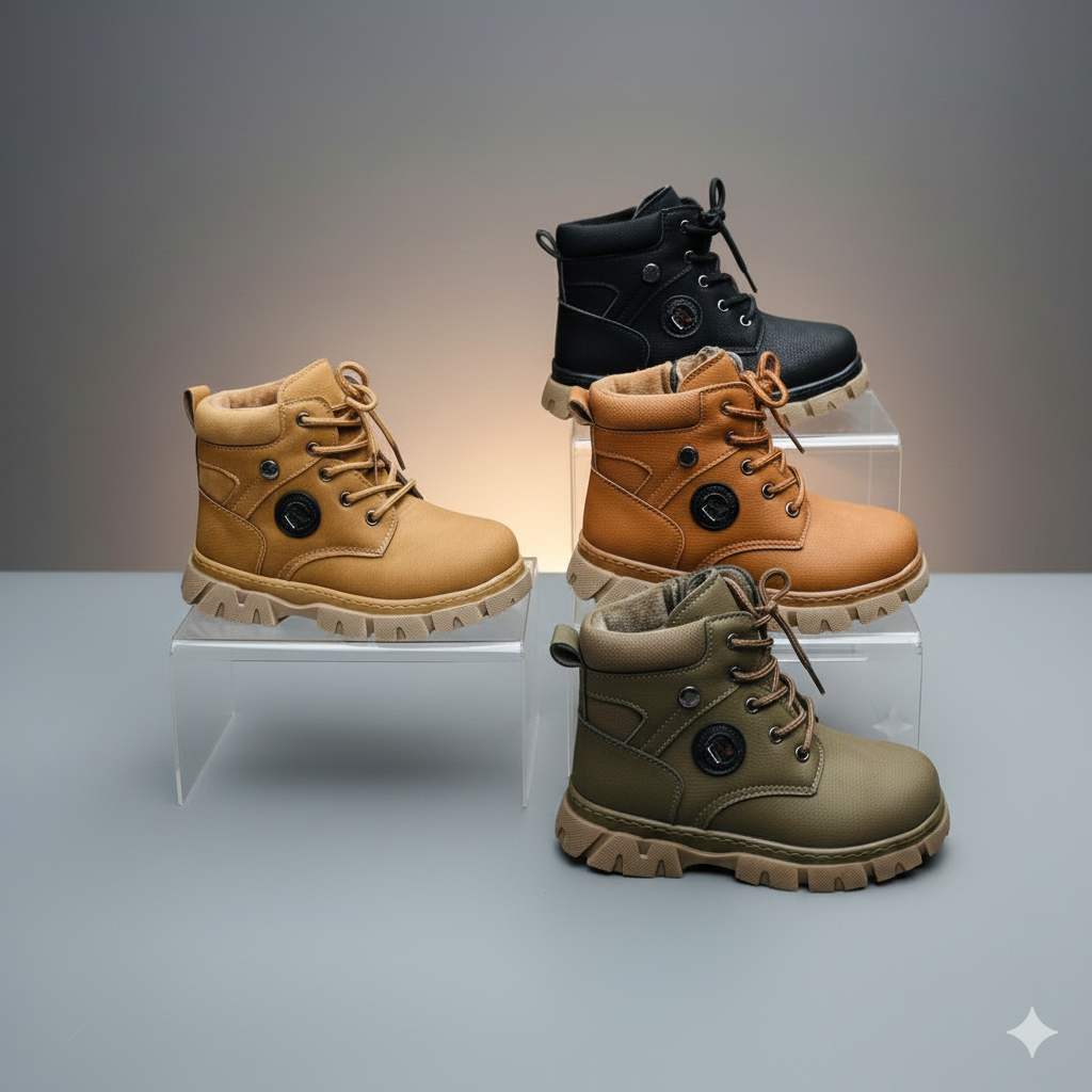 Bottines pour garçons doublées de peluche — orteils au chaud, semelles crantées antidérapantes