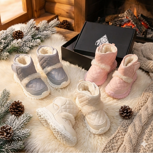 Bottes de neige d'hiver pour tout-petits – Bottines chaudes doublées de fausse fourrure avec tige matelassée, chaussures d'extérieur résistantes à l'eau avec semelle souple antidérapante pour filles et garçons