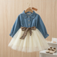 ✨ Elegant Girls Denim & Tulle Dress with Leopard Bow – Princess Style Outfit
