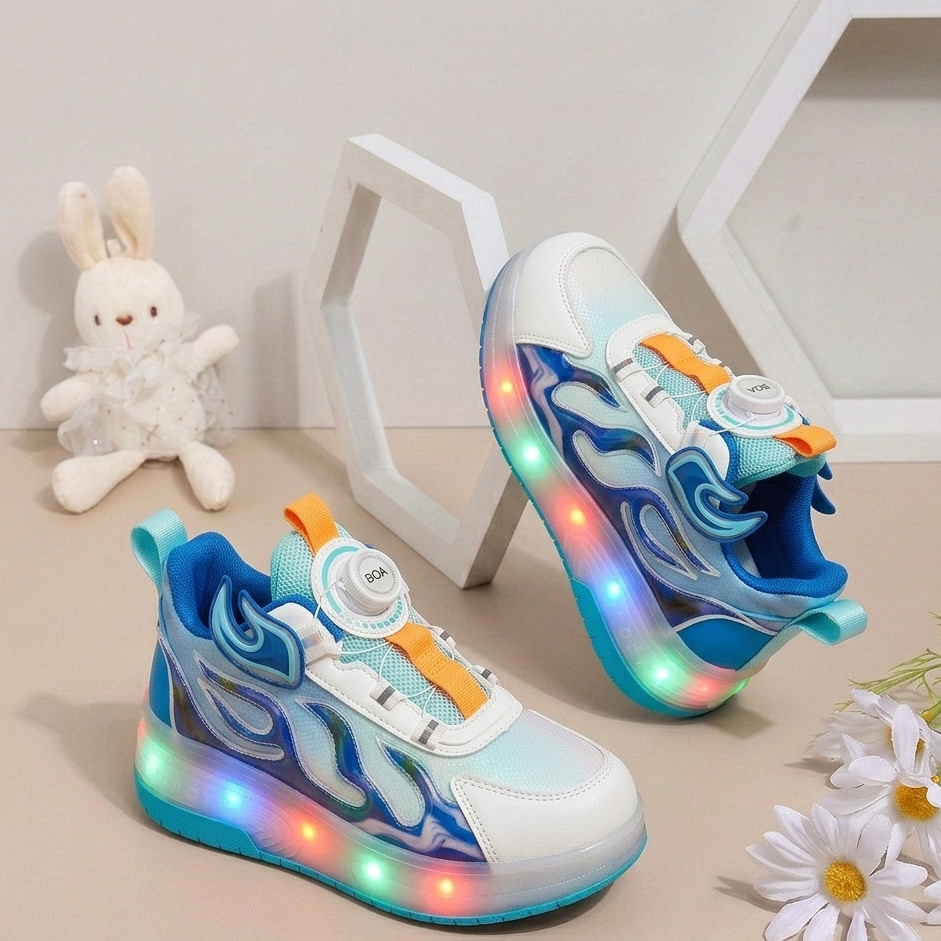 Unisex LED Roller Sneakers – Light-Up Wheels Shoes with Dial Fit System