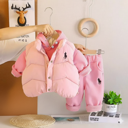 Ensemble sweat-shirt à capuche d'hiver pour enfants, nouveau style, vêtements d'hiver pour bébé garçon, plus gilet épais en velours, ensemble trois pièces