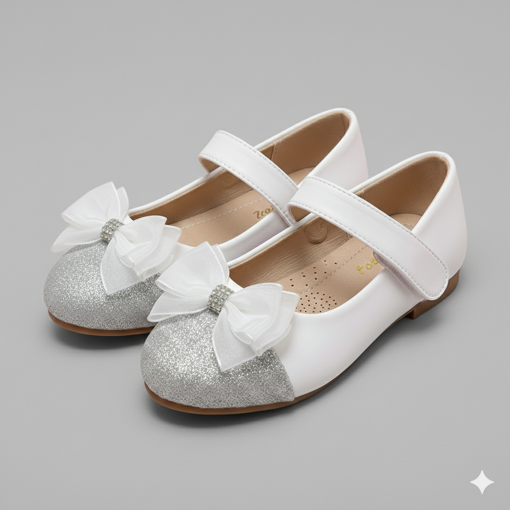🌸 Girls Elegant Bow Glitter Mary Jane Shoes – Party & Special Occasion Flats