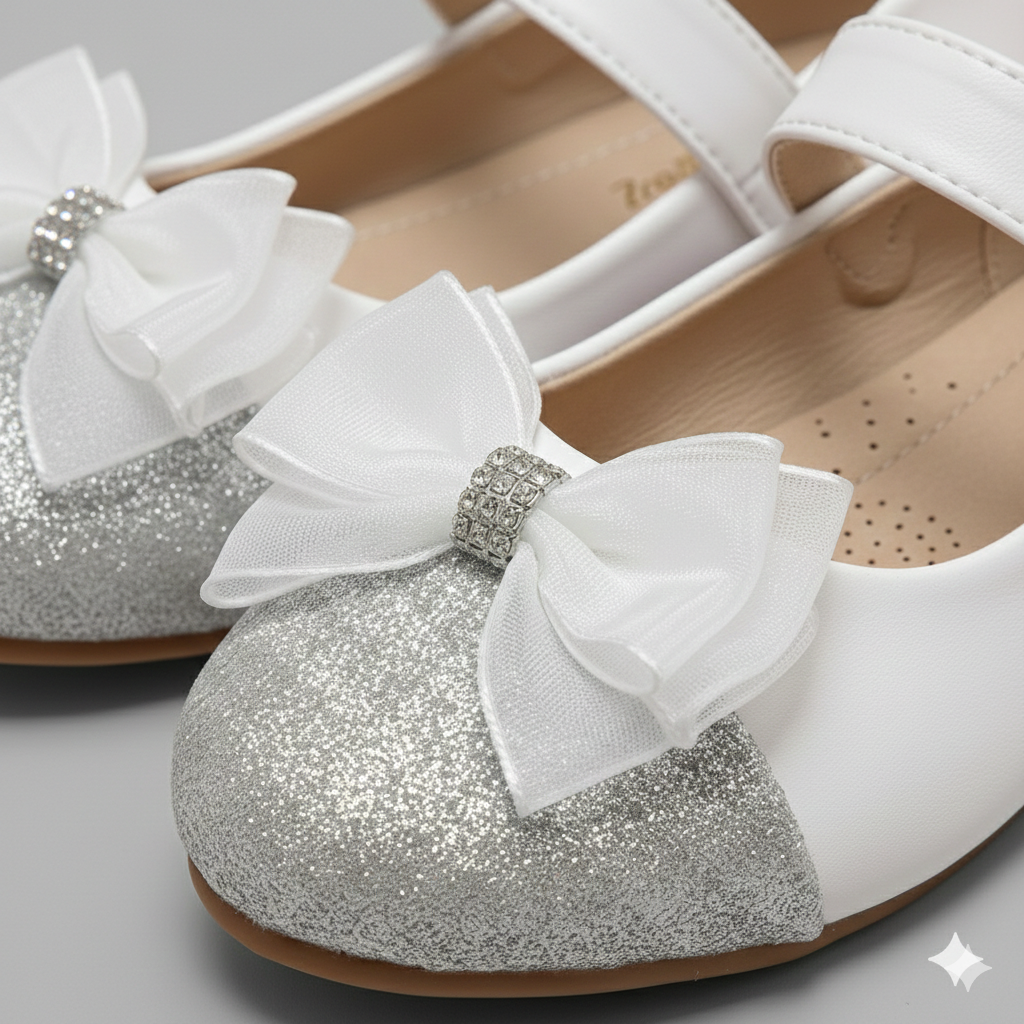 🌸 Girls Elegant Bow Glitter Mary Jane Shoes – Party & Special Occasion Flats