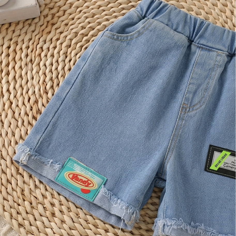 Ensemble d'été tendance pour enfants : t-shirt à lettres et short en jean, garçons/filles
