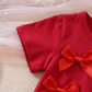 Ensemble élégant haut à nœud rouge et jean en denim pour petites filles – Tenue stylée pour enfant