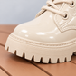 Bottines à lacets vernies pour fille avec semelles épaisses et détails d'ours mignons