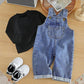 Baby Boys Solid Color T-Shirt & Rolled-Up Denim Overall Jumpsuit – Trendy Spring Outfit - IRRAKIDS