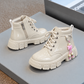 Bottines à lacets vernies pour fille avec breloques perlées et semelles épaisses