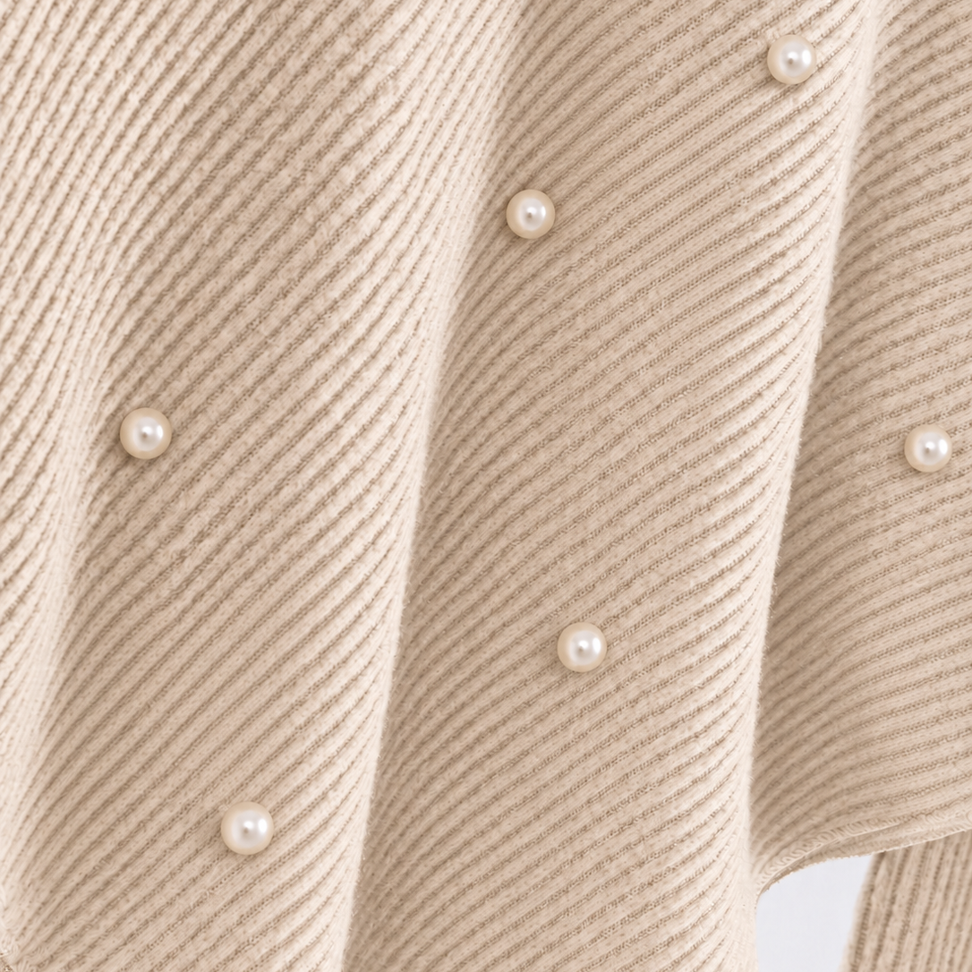 Ensemble deux pièces en maille côtelée élégant pour filles avec détails perlés – Tenue d'hiver chaude, douce et stylée