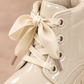 Kids’ Glossy Lace-Up Ankle Boots with Chunky Treaded Soles – Stylish Everyday Footwear in Black, Beige and Cream