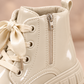Kids’ Glossy Lace-Up Ankle Boots with Chunky Treaded Soles – Stylish Everyday Footwear in Black, Beige and Cream