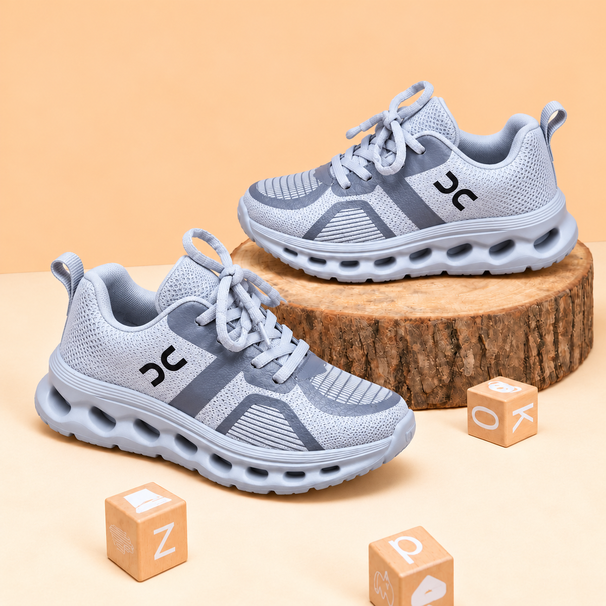 Baskets sport en mesh pour enfant avec bride réglable, détail à lacets et semelle sculptée – Chaussures décontractées pour tous les jours en noir, gris et bleu marine